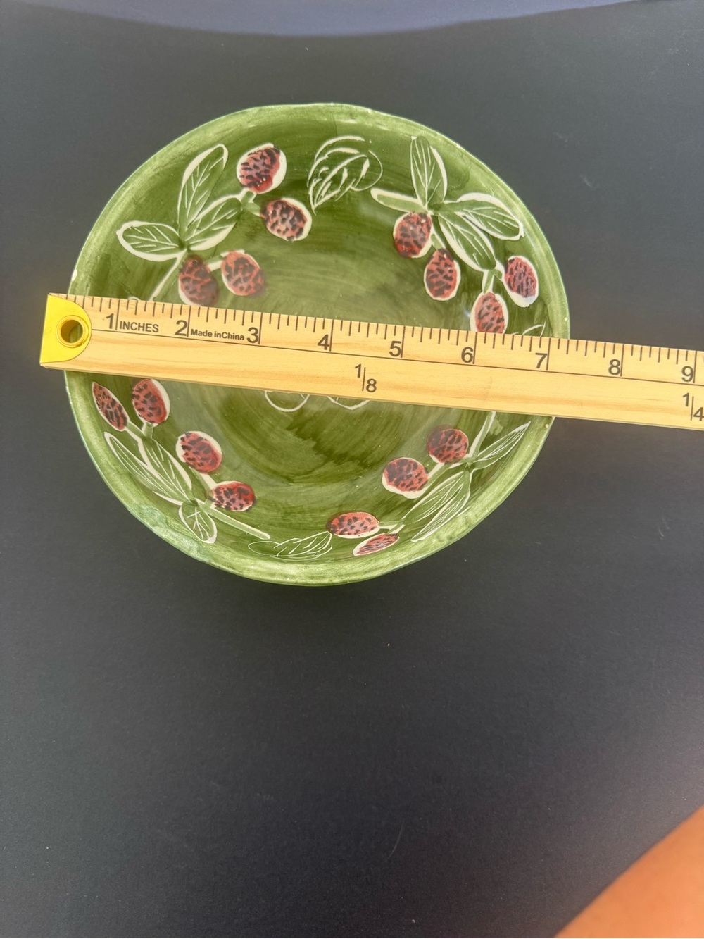 Pottery Barn Green Ceramic Bowl with Red Berry Accent - Picture 4 of 4